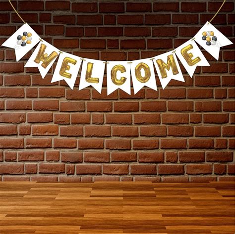 Wobbox White And Golden Balloon Text Welcome Bunting Banner Baby