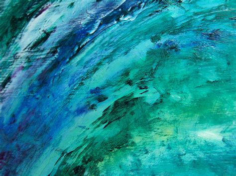 Abstract Painting Black Cobalt Blue And Mint Green Color