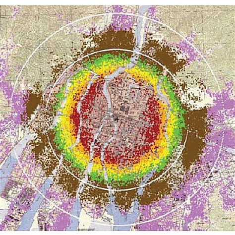 Location Of Survivors On A Map Of Hiroshima With Color Denoting