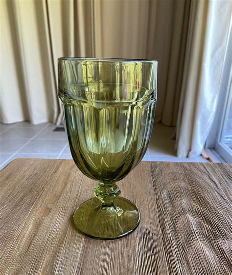 vintage green glass goblet etsy