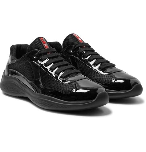 Prada Americas Cup Patent Leather And Mesh Sneakers Men Black