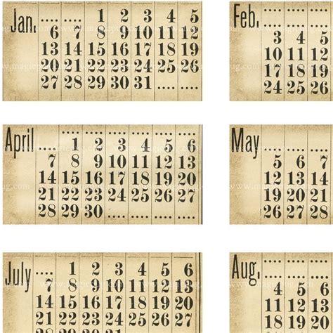 Antique Almanac Calendar Months Domino Digital Collage Sheet Etsy