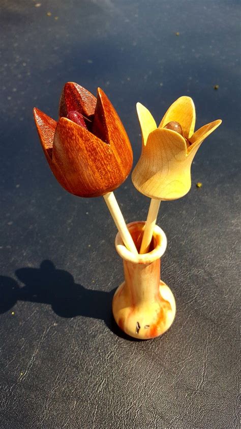 20 Wooden Tulips In Vase