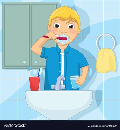 Little Boy Brushing Teeth Royalty Free Vector Image In 2021 Art