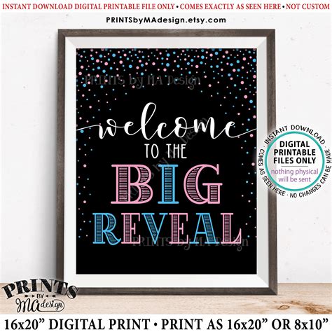Welcome To The Big Reveal Sign Gender Reveal Party Sign Printable