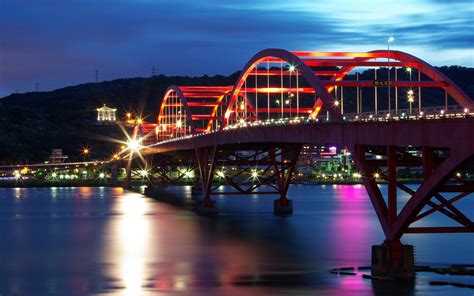 Мост город ночь река обои для рабочего стола картинки фото 1680x1050
