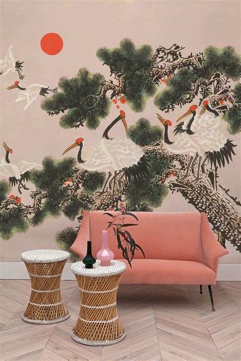 Ukiyo Mural Wallpaper In Rose Pink Chinoiserie Behang