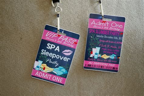 Spa Slumber Party Invitations Personalized Vip Pass Spa Etsy