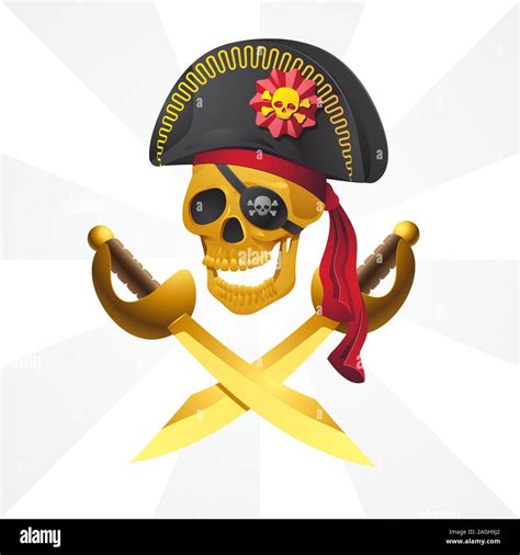 Calavera Pirata En Rojo Bandana Amartilladas Y Sombrero Con Sables