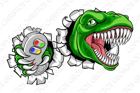 Dinosaur Gamer Video Game Controller Animal Illustrations ~ Creative