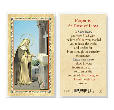 Prayer To St Rose Of Lima Gold Stamped Laminated Holy Card Pack