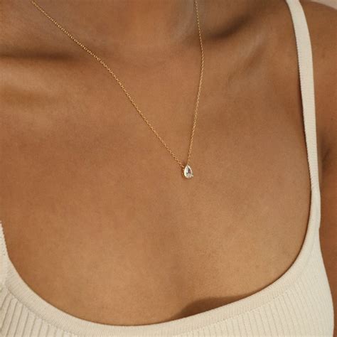 Teardrop Diamond Necklace By Caitlyn Minimalist Pear Diamond Etsy