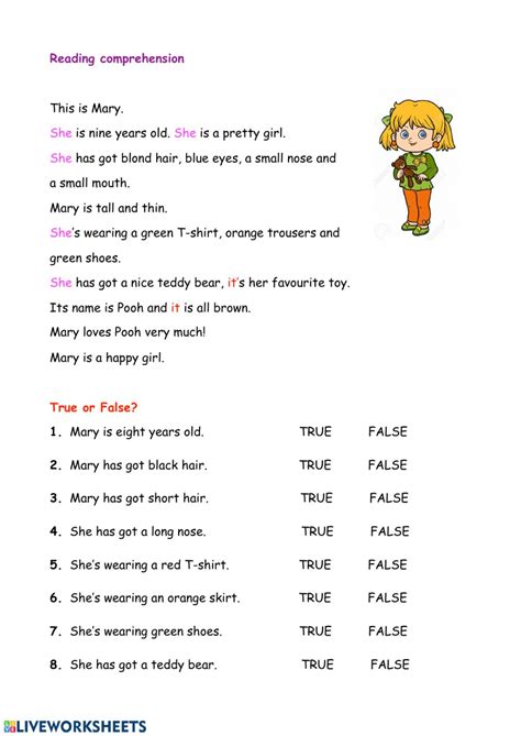 Free, with vocabulary and critical thinking exercises. Reading comprehension - Interactive worksheet