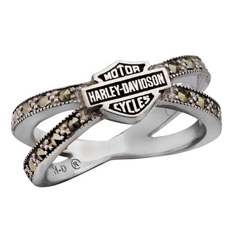 Ladies Harley Davidson ® Motorcycle Marcasite Crisscross Ring Mod