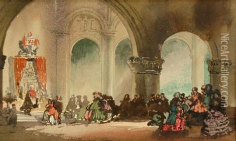 Victorian Ballroom Scene In Expansive Palace Oil Painting Reproduction