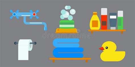 Bath Equipment Icons Shower Flat Style Colorful Clip Art Illustration