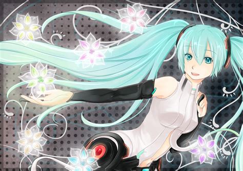 Flowers Hatsunemiku Mikuappend Twintails Vocaloid Rkonachan