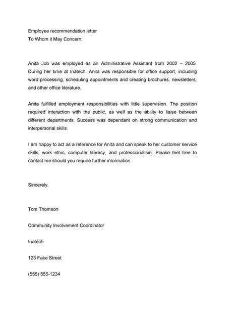 Employee Letters Of Recommendation Letter Of Recommendation Employee