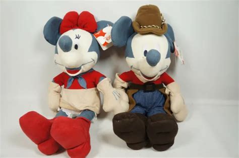 Disney Store Indian Summer Mickey Minnie Mouse Plush Cowboy 16 Inch