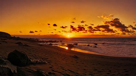 Download Wallpaper 1920x1080 Ocean Sunset Shore Beach Sand Horizon