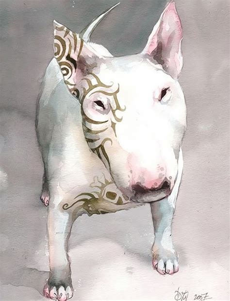Watercolour Bull Terrier By Dominic Murphy Bull Terrier Art English