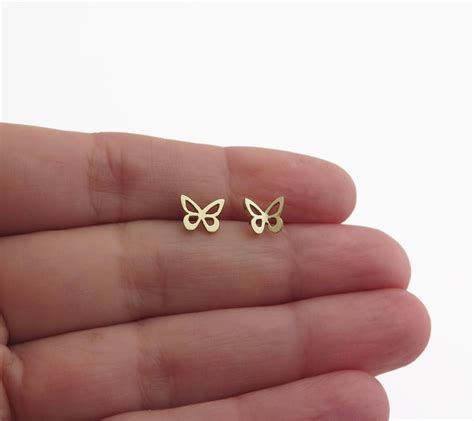 14k Gold Butterfly Stud Earrings Pretty And Dainty Earrings Handmade