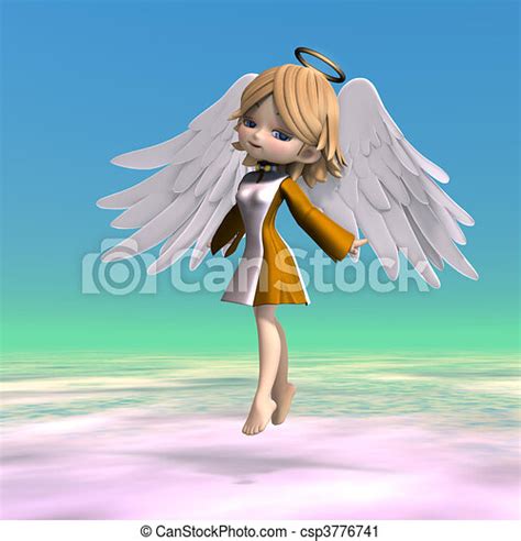 Cute Cartoon Angel With Wings And Halo 3d Rendering