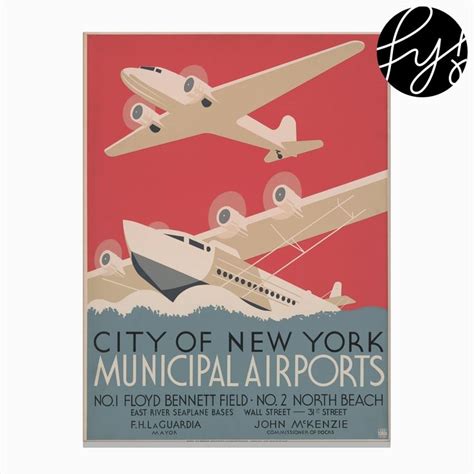 New York Airports Vintage Travel Poster Canvas Print Wpa Posters