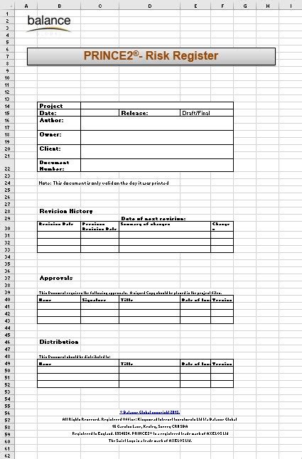 Prince2 Risk Register Template Excel Overview Purpose A Risk Register