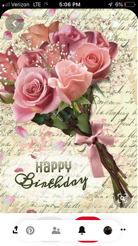 The Birthday Card Is Decorated With Pink Roses