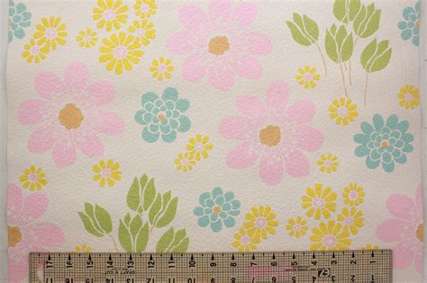 1960s Vintage Wallpaper Retro Pink And Blue Flowers On White Etsy