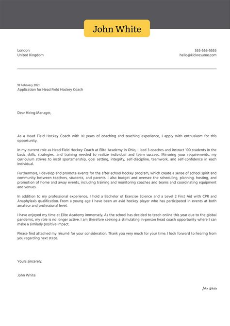 Coaching Cover Letter Template