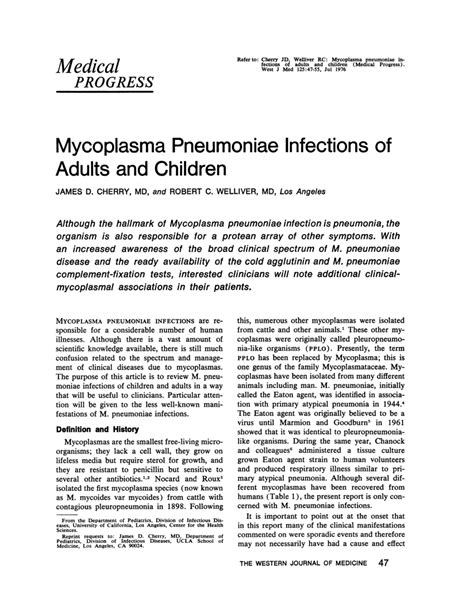 Pdf Mycoplasma Pneumoniae Infections Of Adults And Children