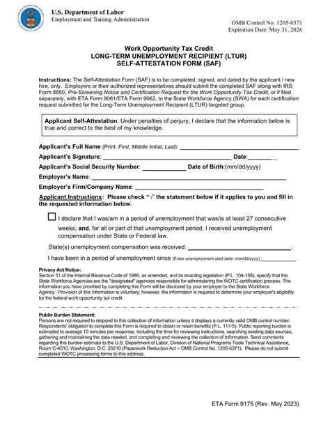 Eta Form 9175 Download Fillable Pdf Or Fill Online Work Opportunity Tax