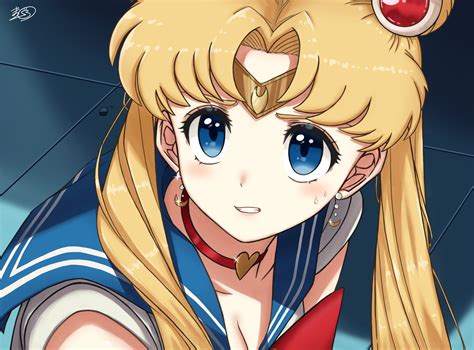 Safebooru Girl Bishoujo Senshi Sailor Moon Blonde Hair Blue Eyes Blue Sailor Collar Choker