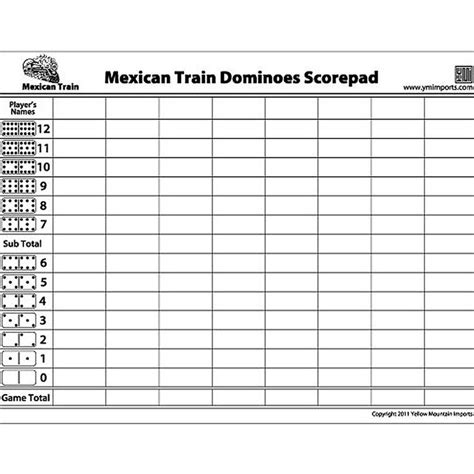Domino Scorepad For Mexican Train 50 Sheet Products