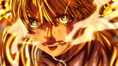 Demon Slayer Zenitsu Agatsuma With Yellow Eyes Like Waves From Mouth Hd Anime Wallpapers Hd