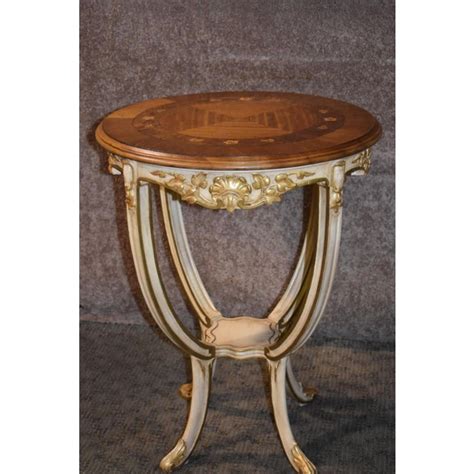 Antique Carved And Inlaid Round French Provincial Table Wgold Highlights