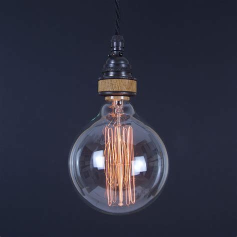 Pendant Light E26 Edison Screw Bronze Oak Detail Bare Bulb