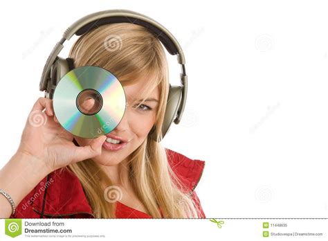 Girl Listening To Music Showing Cd Royalty Free Stock