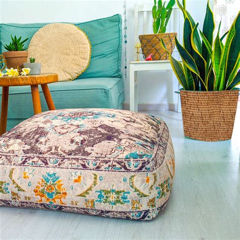 Bohemian Pouf Ottoman Cover Boho Floor Cushion Moroccan Etsy