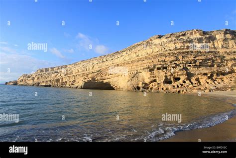 A View Of Matalas Famous Cliffs And The Caves Cut Into Them During The