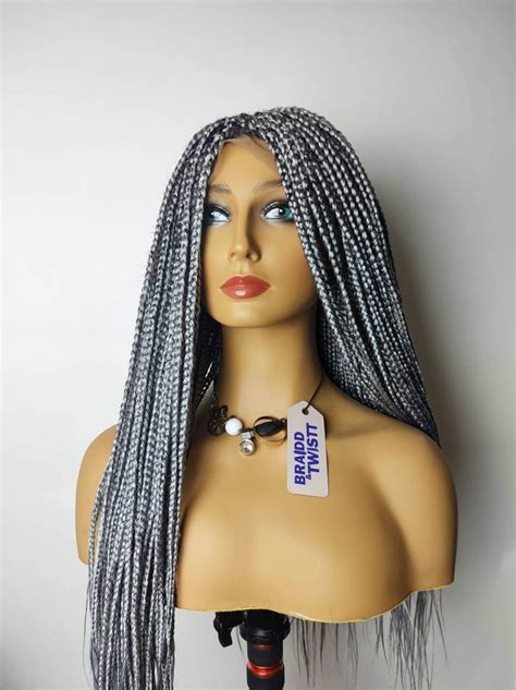 gray braided wig gray braided wig for black women 44 lace etsy