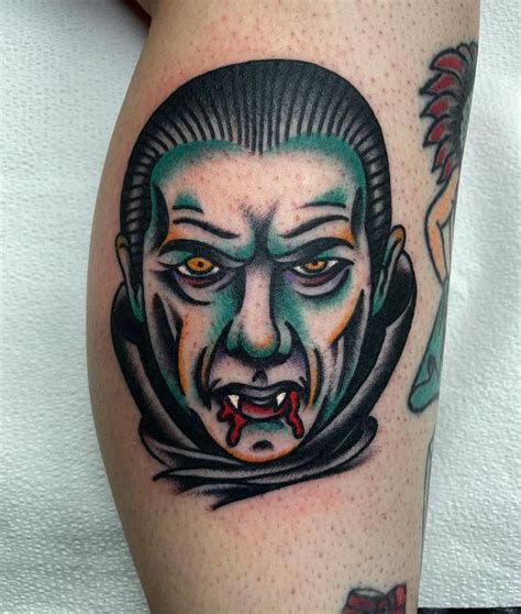 Dracula Portrait Tattoo Located On The Calf Done In