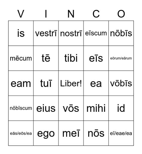 Personal Pronouns Bingo Card