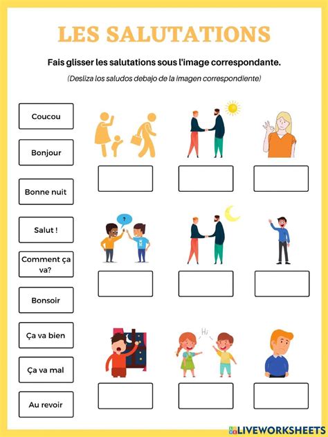 Les Salutations Online Exercise Basic French Words French Worksheets