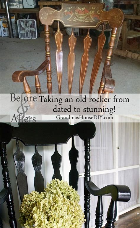 Dated Rocking Chair Gets A Before And After Makeover With Black Painted