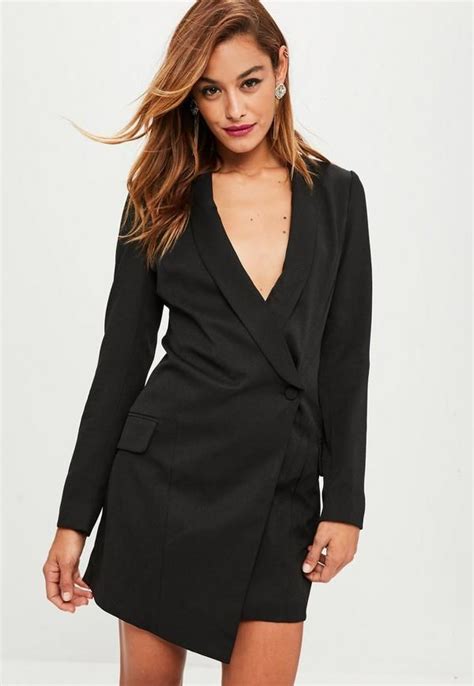 This Black Blazer Dress Features An Asymmetric Front With Button