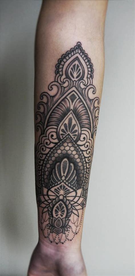 Dotwork Linework Indian Traditional Ornamental Tattoo On The Forearm By