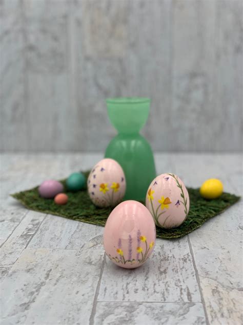 Vintage Hand Painted Ceramic Easter Eggs 3 Pink Floral Easter